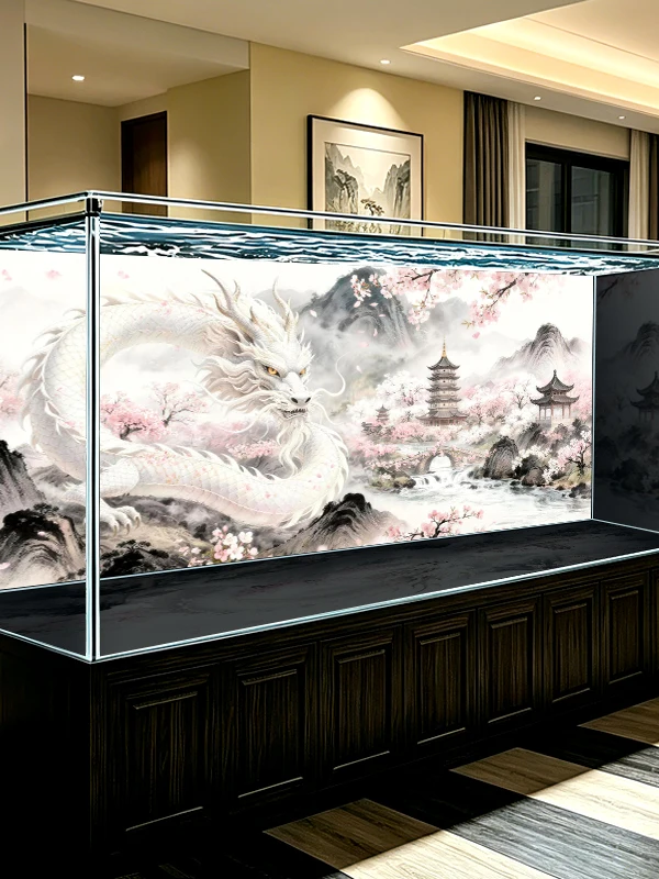 New High Definition White Dragon Landscape Aquarium Background Paper Decorative Sticker for Fish Tank Water Decoration