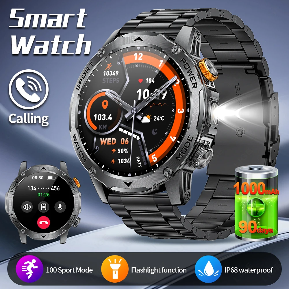 

LIGE Men Smart Watch 1000mAh Super Capacity Battery 1.7inch Screen Bluetooth Call IP68 Waterproof Flashlight Sports Smartwatch