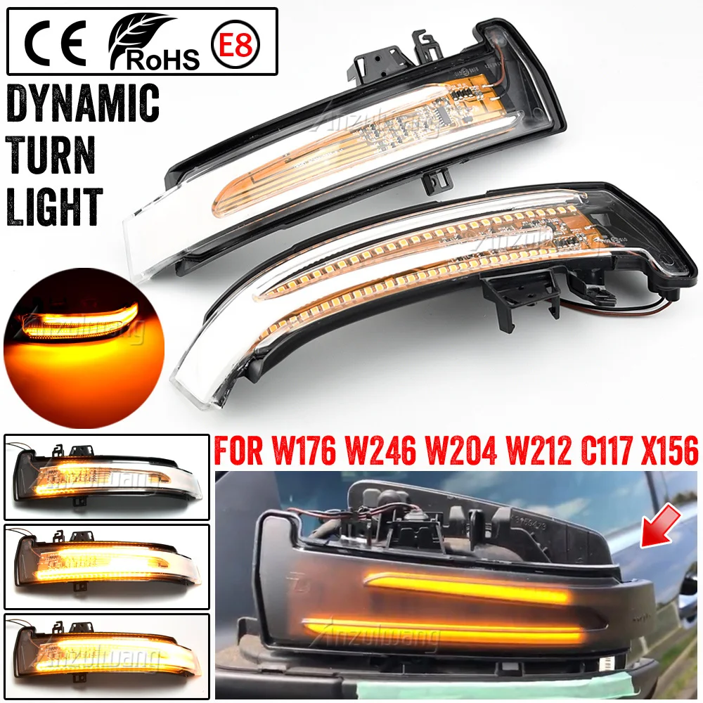 Car Yellow Dynamic LED Rearview Mirror Indicator Light 12V For Mercedes Benz W176 W246 W212 W204 CLA C117 GLA GLK W221 CLS W218