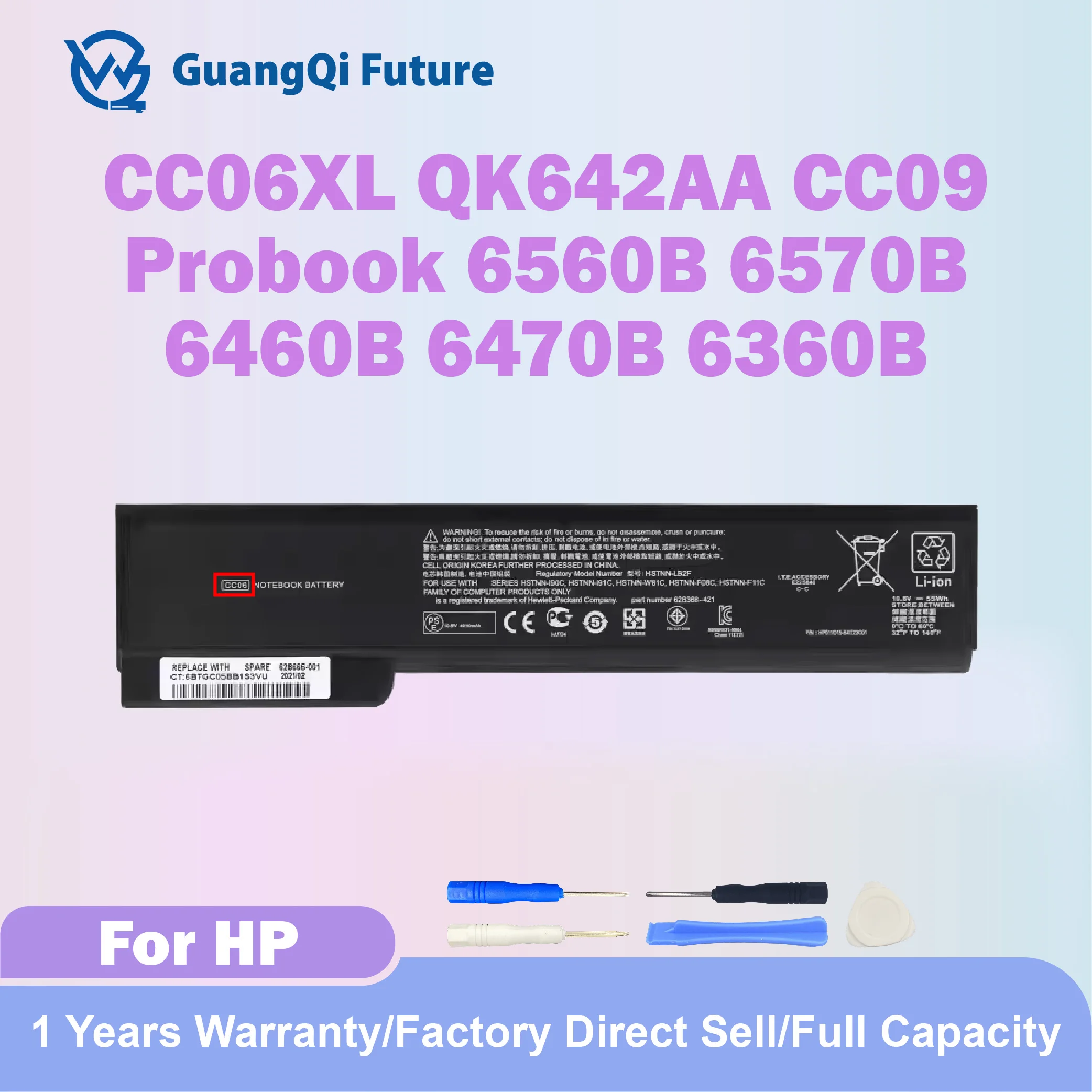 CC06XL Laptop Battery for HP EliteBook 8460w 8460p 8560p 8570p for ProBook 6360b 6460b 6465b 6470b 6475b 6560b 6565b 6570b 10.8V