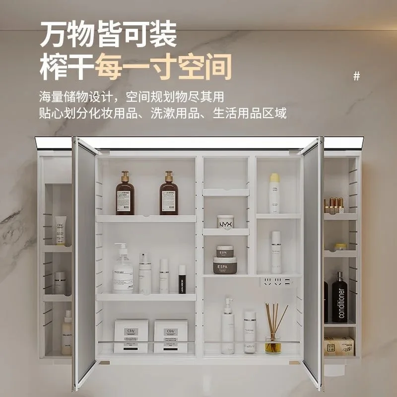 Three-fold Waterproof Smart Mirror Cabinet With Socket Movable Laminate Bathroom Locker Washstand Vanity Mirror