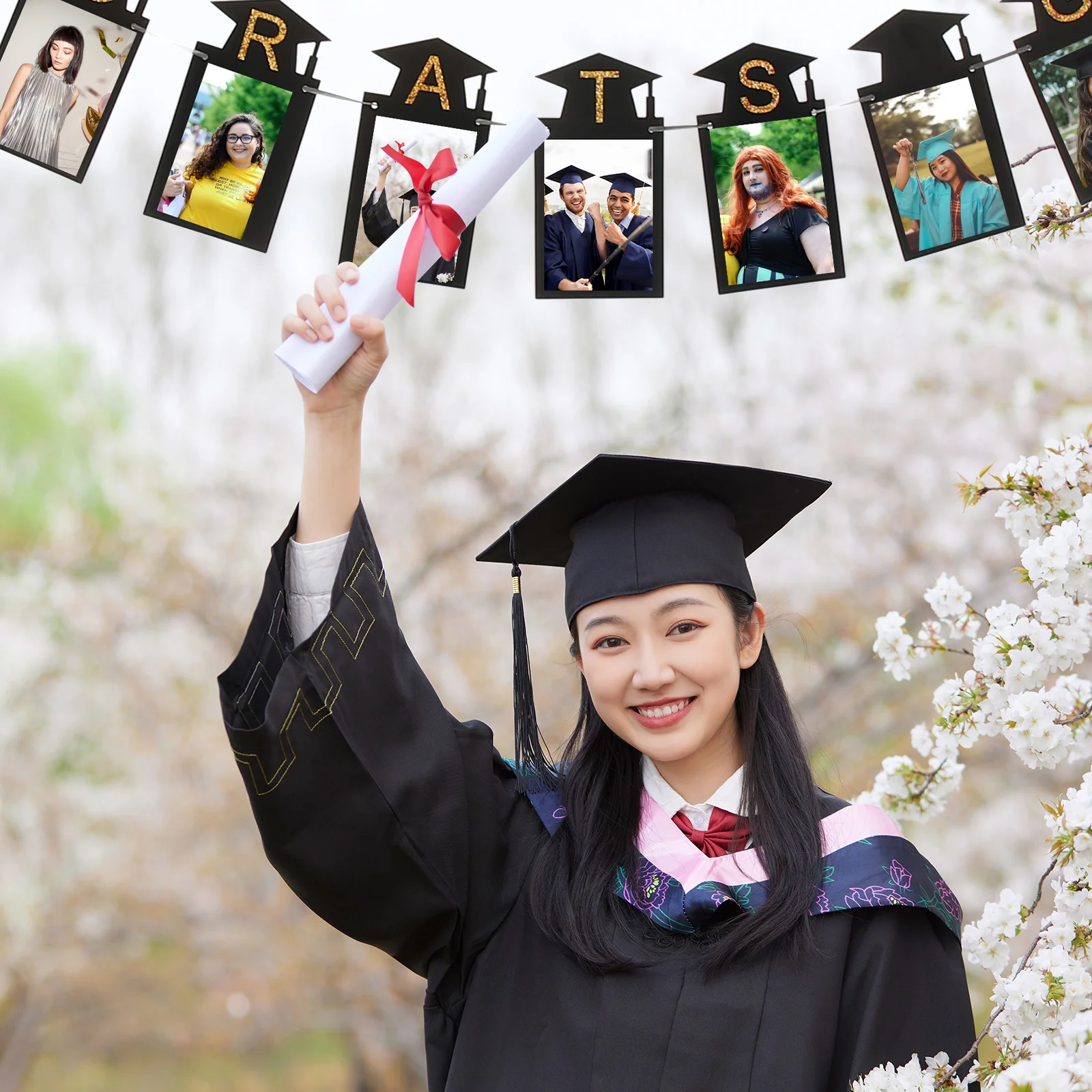 

Graduation Decorations Photo Banner Party Background Supplies Wreath Paper Banners Commencement Wishes Impressive