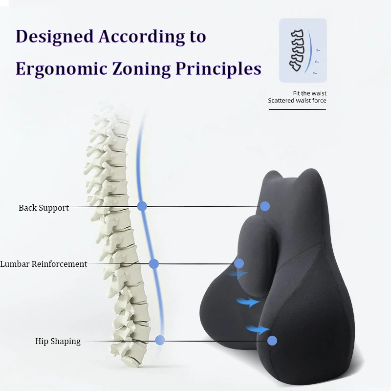 Ergonomically Designed Lumbar Support Pillow for Office Chair/Car/Plane-Black Memory Foam Home Backrest Cushion Waist Pillow