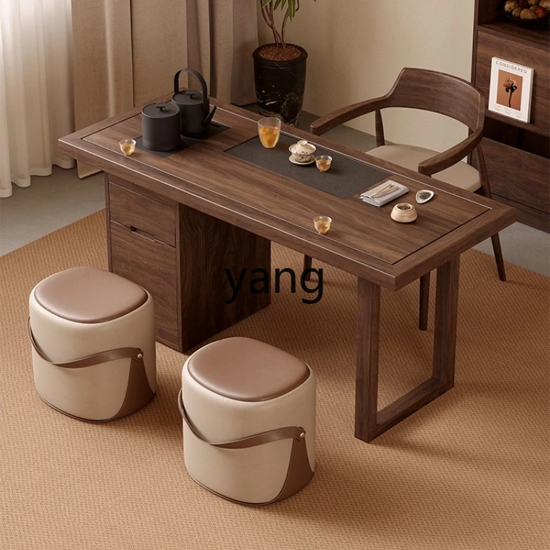 

LH Black Walnut Balcony Tea Table and Chair Set High-End Home Living Room Tea Table