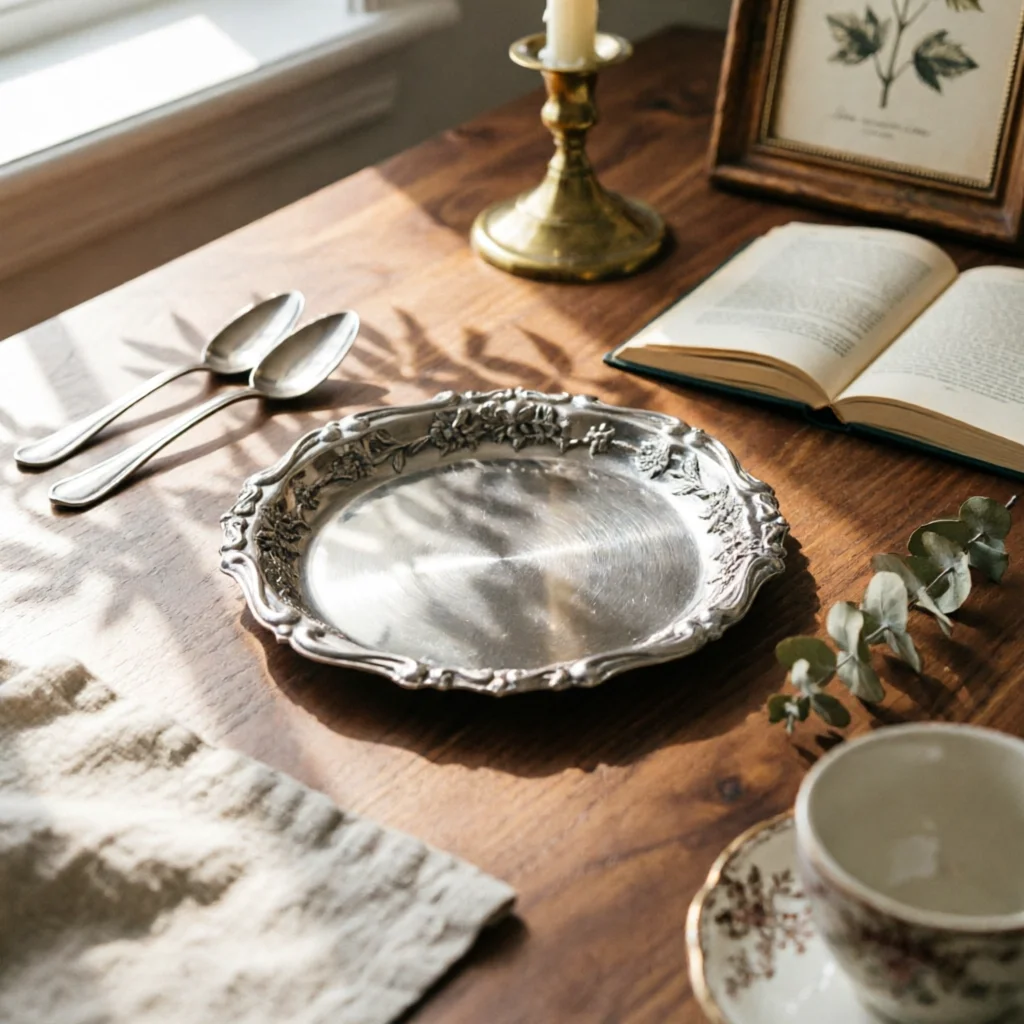 6 Pieces Coaster with Raised Rim Polished Metal Cup Tray Table Mat Ornate Coasters Washable for Hosts, Tabletop, Coffee Service