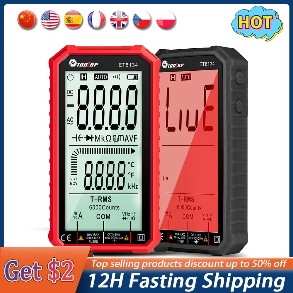 TOOLTOP ET8134 LCD Multimeter Digital Multimetro DC AC Voltage Current Measurement Capacitance Resistance Voltage Measuring