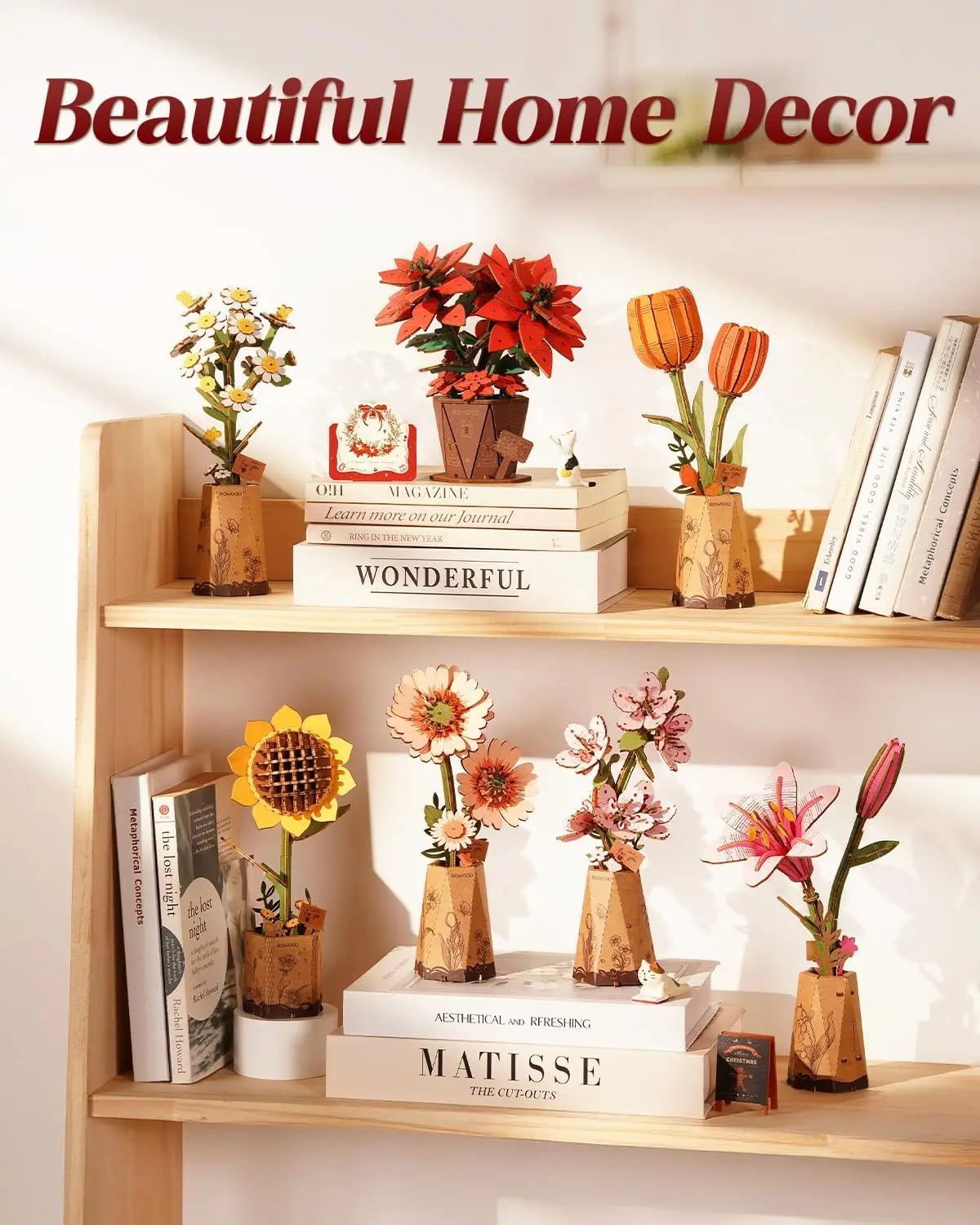 Fleur de tulipe en bois, ensemble de construction de fleurs artificielles DIY, Kit artisanal pour adultes, fête des mères/saint-valentin pour maman/femmes/grand-mère