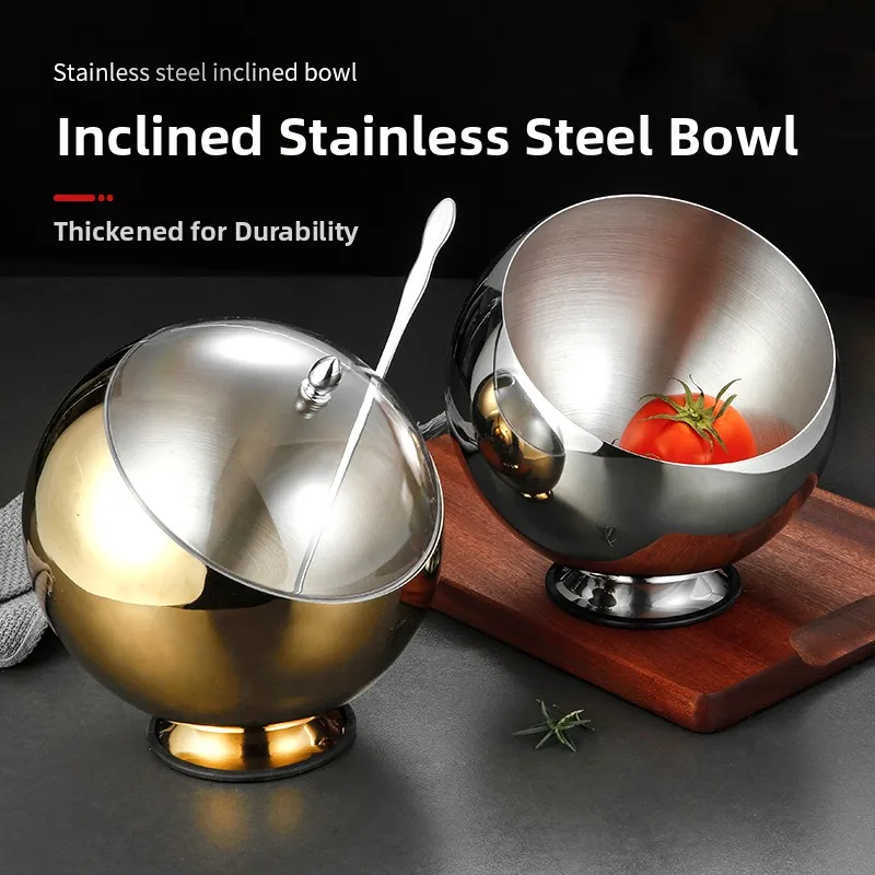 

Миска из нержавеющей стали с наклонным горлышком и крышкой, в форме шара, для соусов и приправ, для ресторанов самообслуживания...