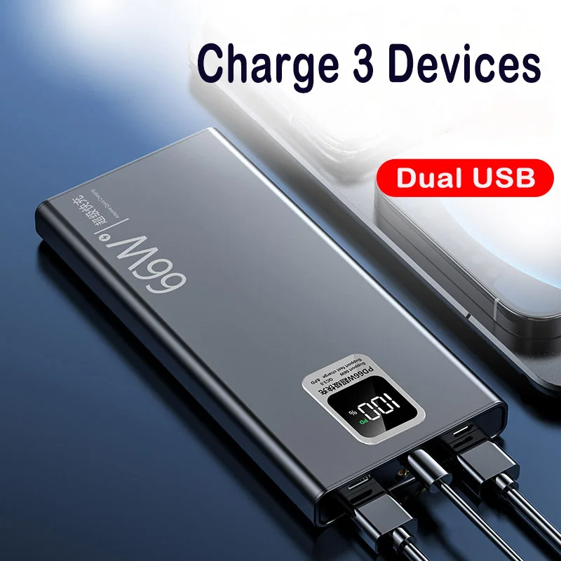 Power Bank with 2USB Output Powerbak 30000mAh Portable Battery Charger for iPhone 15 14 Huawei Xiaomi Samsung 66W Fast Charging