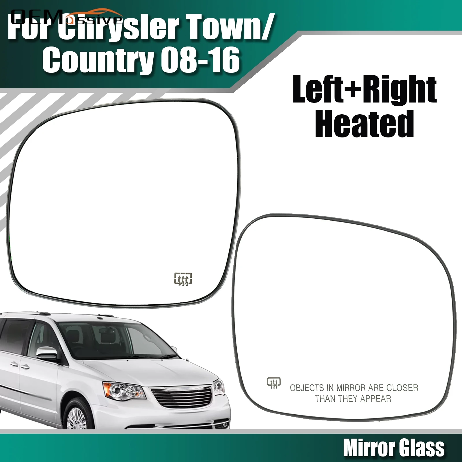 يصلح لكرايسلر تاون آند كونتري 08-16 / دودج جراند كارافان 08-20 ساخنة مرآة الرؤية الخلفية الزجاج لوحة مسطحة مع لوحة دعم #1