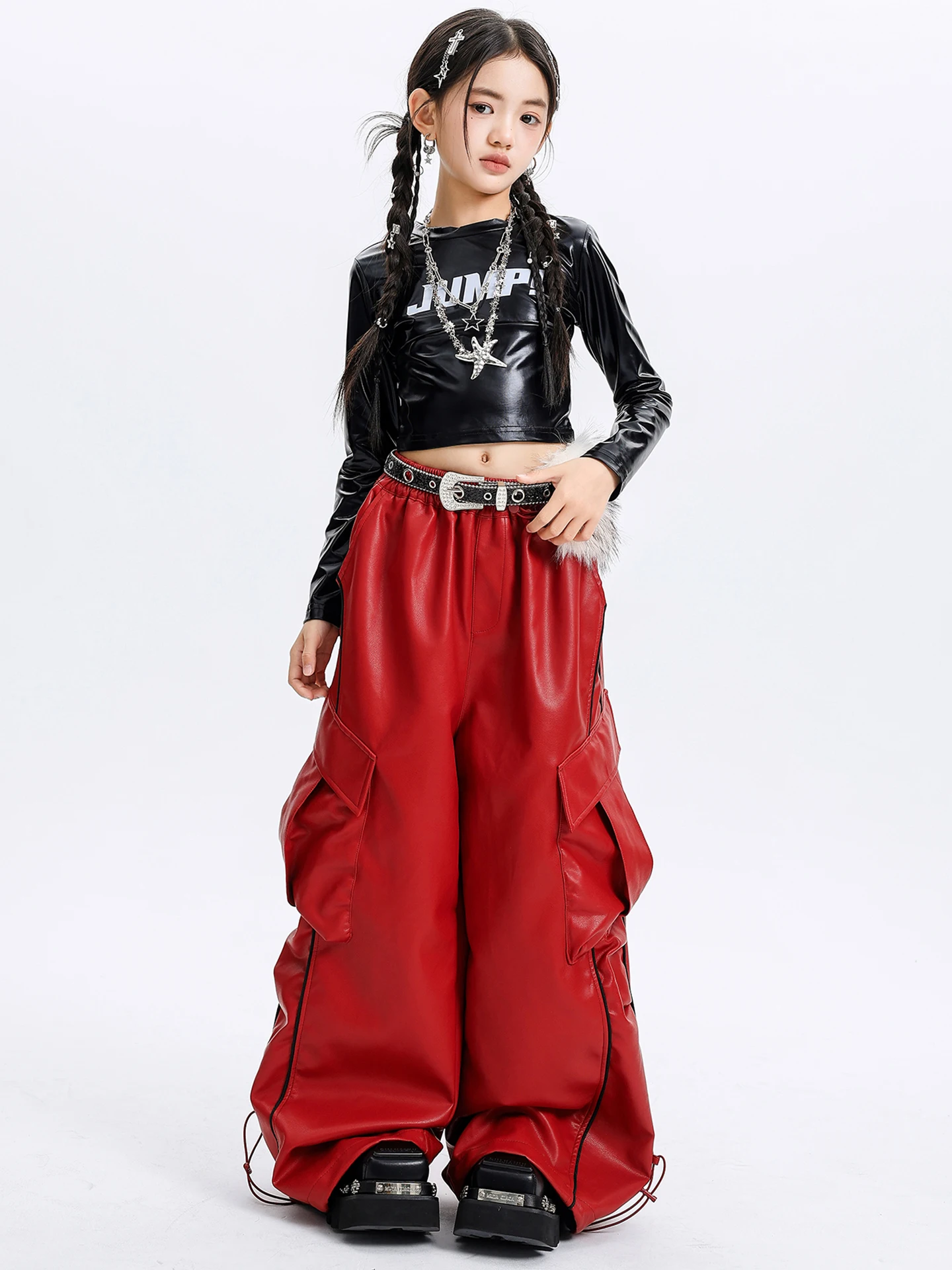 2025 preto brilhante topo caugo calças roupas de dança jazz roupas desempenho kpop meninas equipe hiphop trajes dança rua dql12143