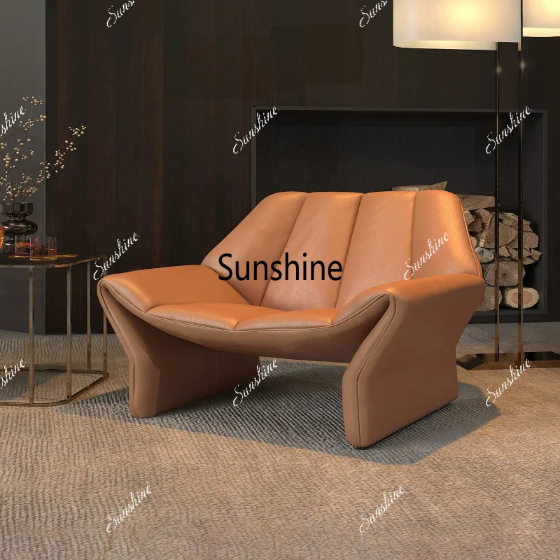 

Design sense leather single sofa chair minimalist light luxury high-end villa living room advanced