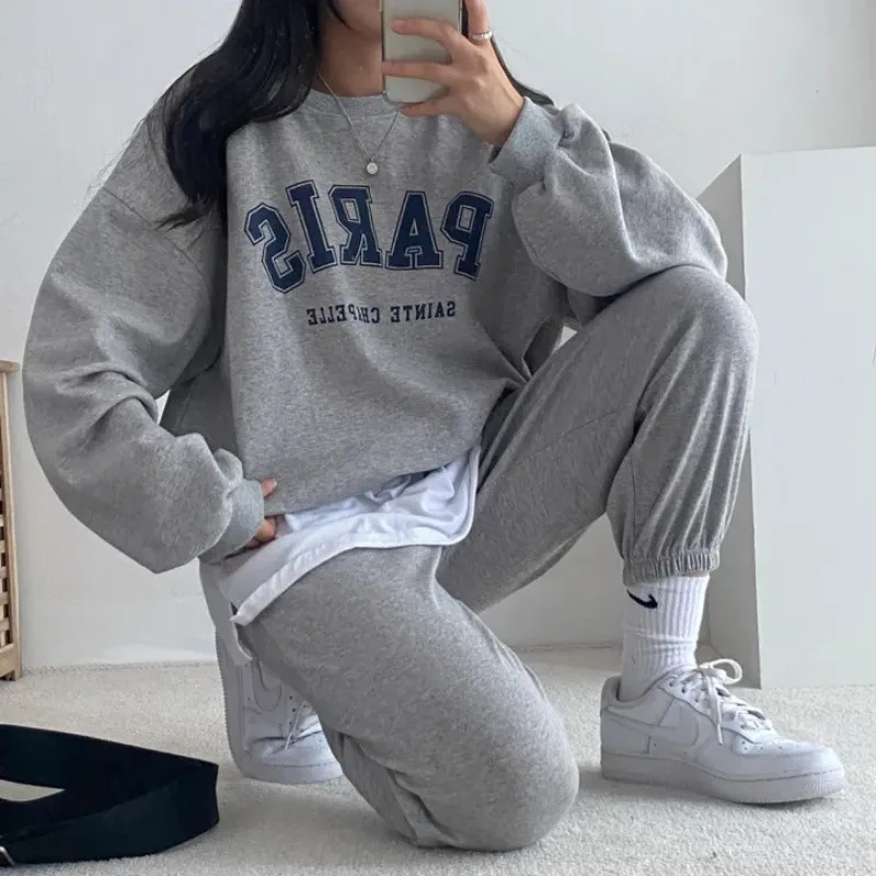 2024 Women\'s Tracksuit Casual Long Sleeve Sport Suits Autumn Warm Paris Letter Printed Sweatshirts + Pants Fleece Two Piece Sets