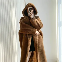 Camel Hooded Cotton Padded Warm Outwear Woman Winter 2023 New Loose Long Lazy Wind Teddy Bear High Quality Winter Coat Female