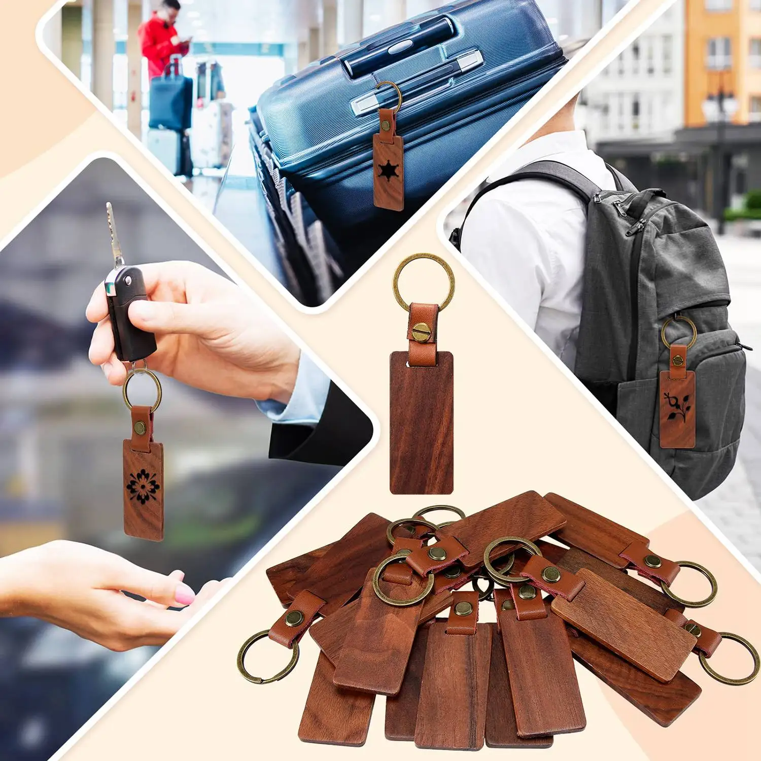 50 Pack Leather Keychain Blanks Wooden Keychain Blanks Wood Keychain Blank Wooden Keychain Wood Tags