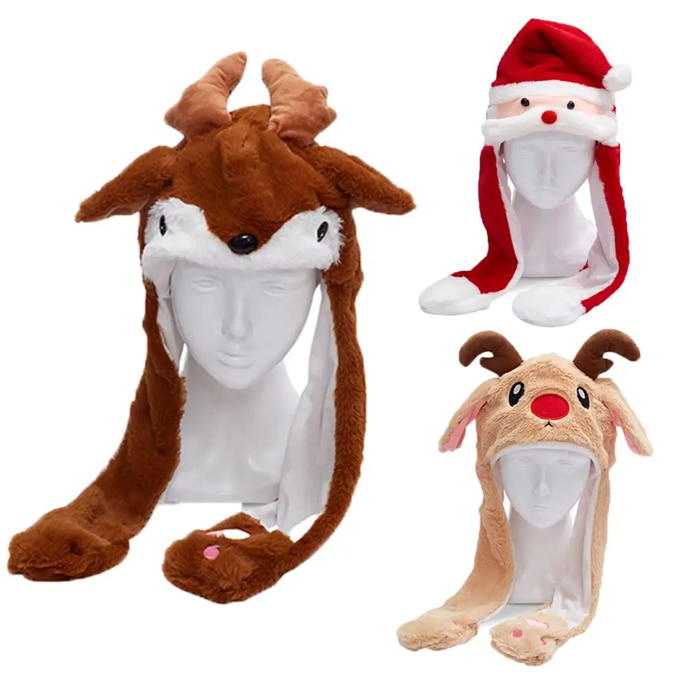 Plüsch-Weihnachtsmütze, interaktives Spiel, winddicht, Elch, Weihnachten, Anziehpuppe, Hut, niedlicher Cartoon, Weihnachtsmütze, Ohren, bewegen, Party-Kopfschmuck