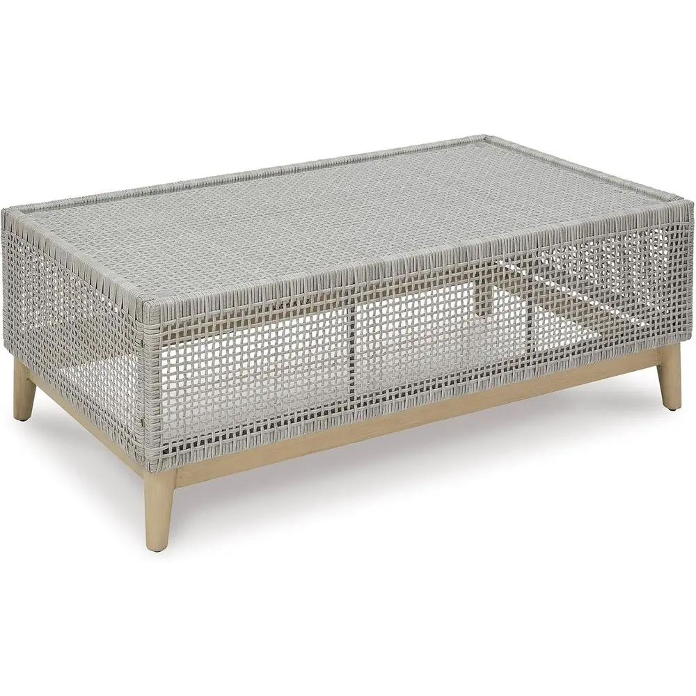

Seton k Casual Resin Wicker Outdoor Coee Table with Tempered Glass Tabletop, Light Gray & Light Brown