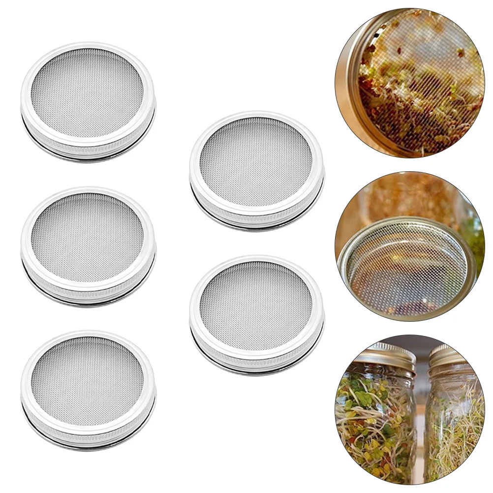 5 Pcs Screen Stainless Steel Sprout Cover Mesh Strainer Practical Sprouting Lid Wide Mouth Kit