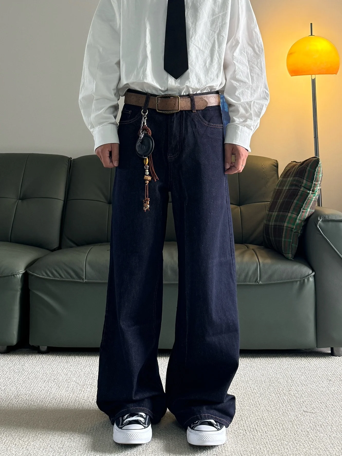 

Retro American Washed Denim Blue Straight Leg Men's Jeans Casual Loose Floor-Length Trousers Youth Fashion Comfortable Fit