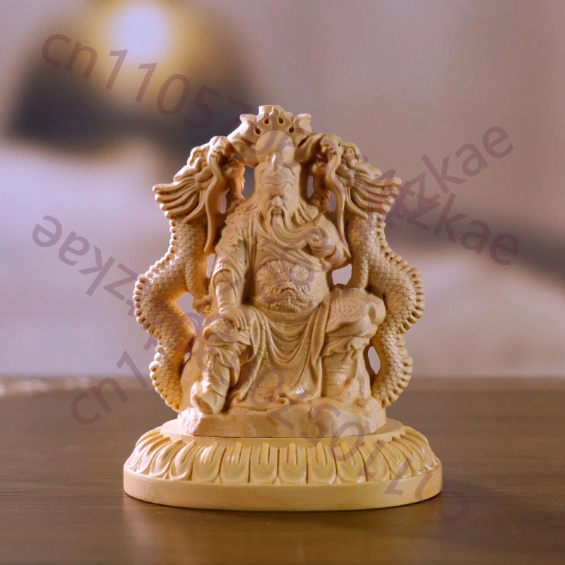 

Резная деревянная статуэтка Гуань Ю из боксwoodа на драконьем троне — Бог воинства и богатства