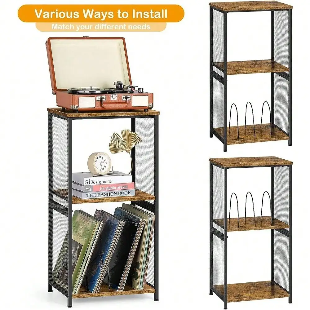 3 Tier Side Table Record Player Stand Table With Vinyl Storage Hold 170 Albums