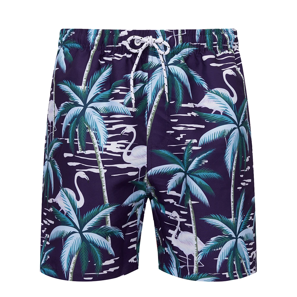 

Men's quick-drying beach shorts with green and brown tree print pattern, lightweight and comfortable double-layer underwear with