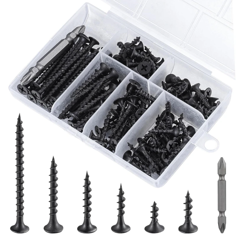 130pcs Black Phillips Self-tapping Screws Drywall Screws Hardened Flat Head Wood Woodworking Screws for Home Renovation