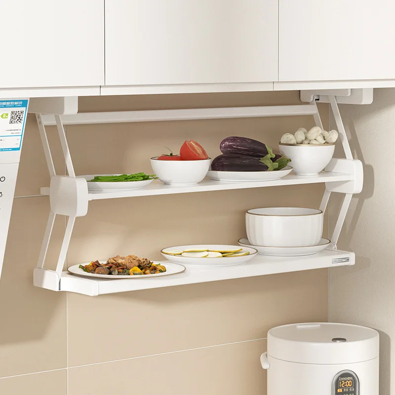 Kitchen vegetable rack hanging cabinet pull-down folding rack stainless steel multi-layer kitchen vegetable storage rack factory