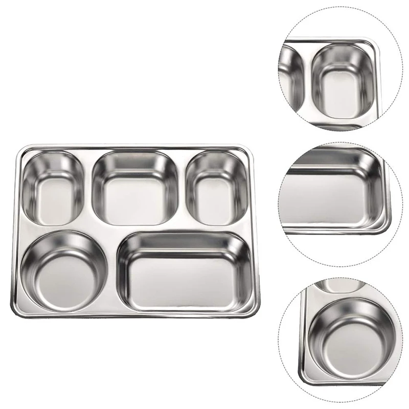 1 Piece Stainless Steel Partitioned Dinner Plate  Lunch And Dinner Tray With 5 Compartments Student Lunch Box Returant Plates