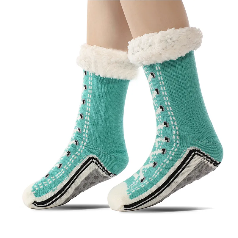 

Floor Socks Women Winter Warm Plush Non Slip Home Sleeping Soft Female Floor Grip Fuzzy Slipper Sock Short Funny Zipper