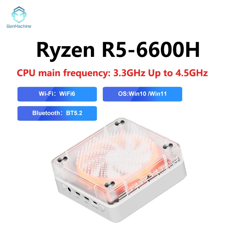 Nieuwe Genmachine Ryzen5 6600H Mini PC DDR5 4800Mhz 16GB 512G NVME SSD Wifi6 Desktop Gaming computer BT5.2 Ondersteuning 4K 60Hz