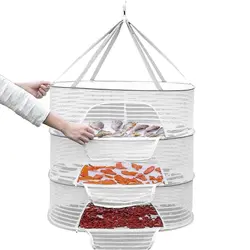 3 Tier Portable Mesh Clothes Hanging Dryer Folded Herb Rack for Buds Fruits Hydroponics Flowers Vegetables Fish Clothes Doll