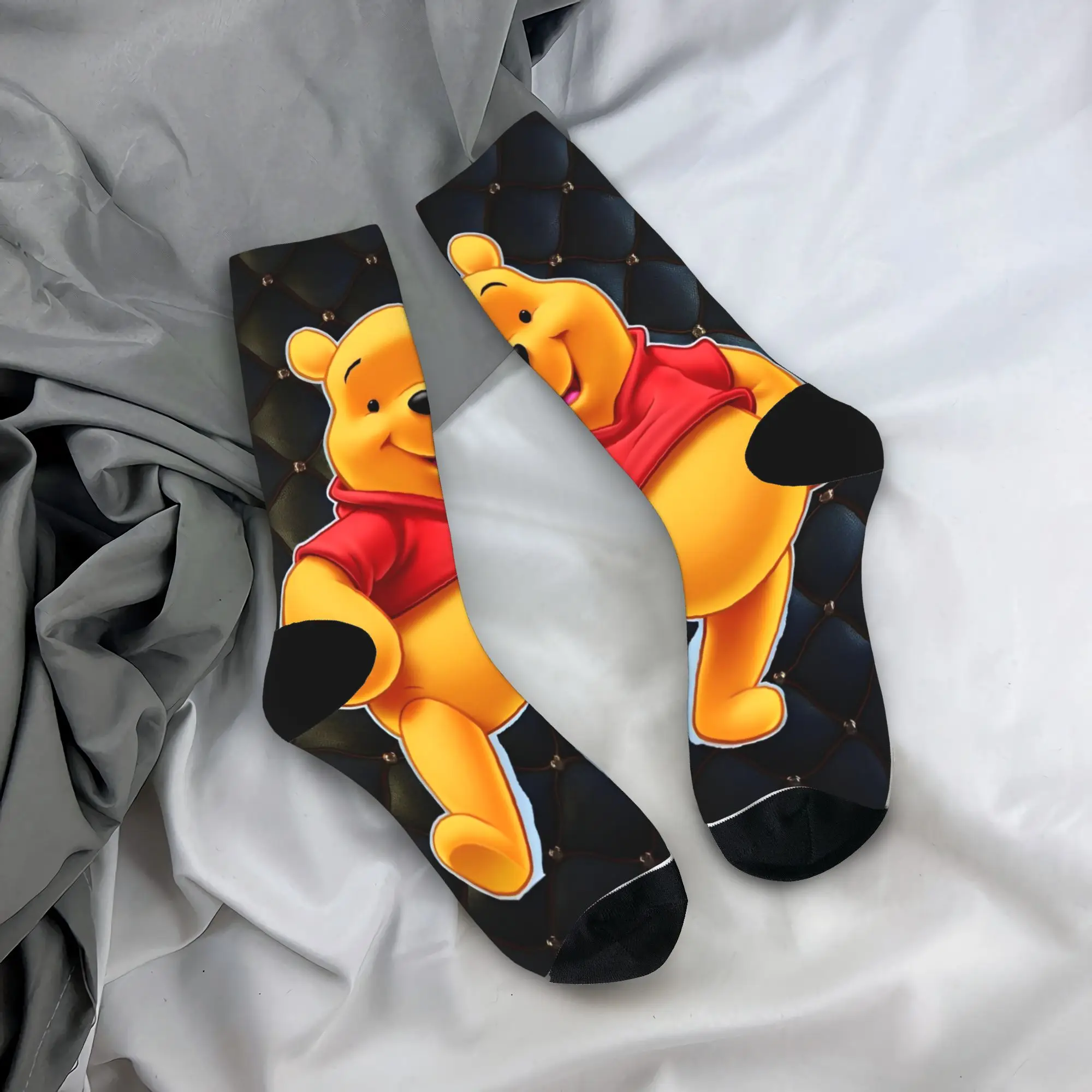 Winnie the pooh cartoon Stockings  Design Retro Socks Winter Non Slip Socks Men Skateboard Soft Breathable Socks