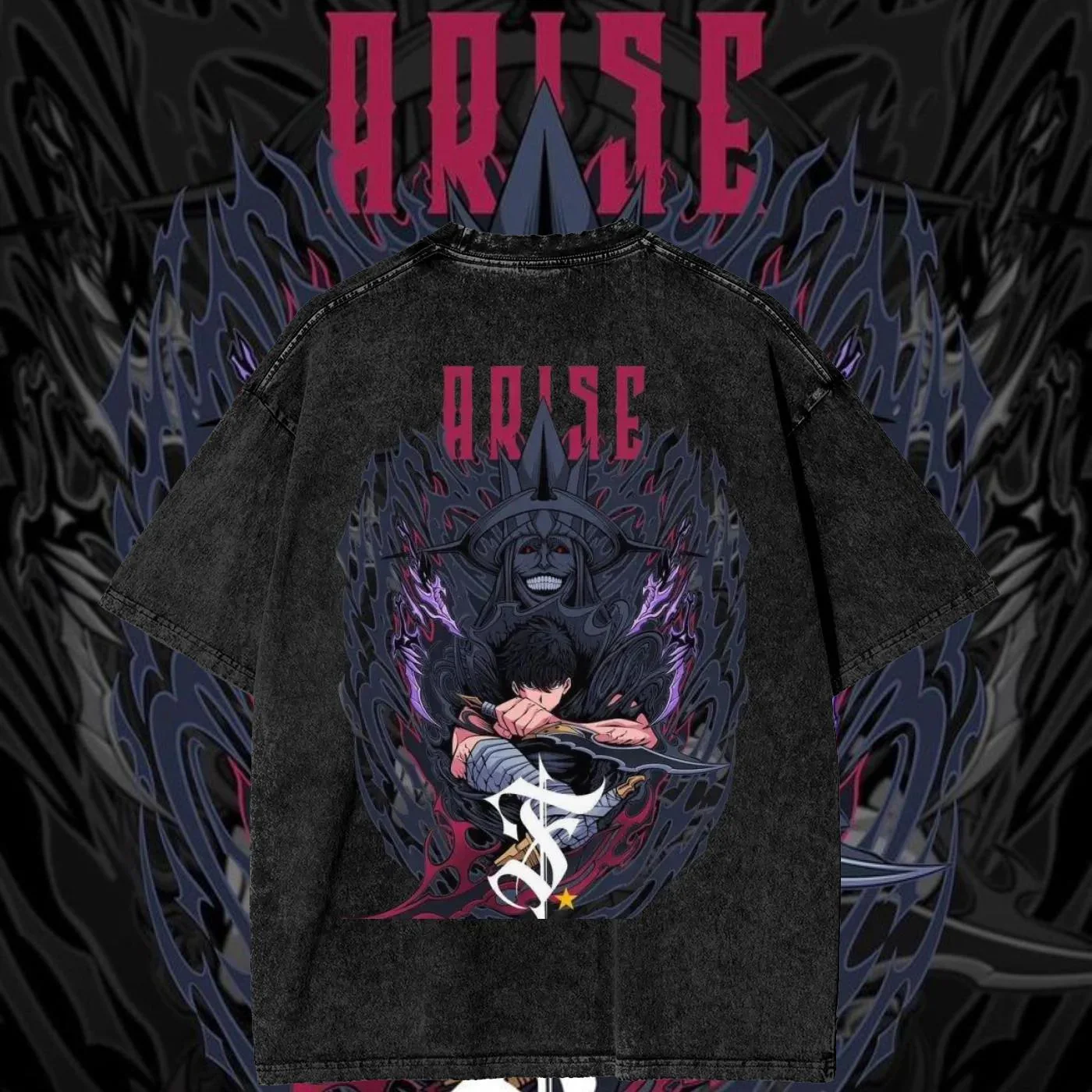 اريز سولو التسوية تي شيرت مانغا الجرافيك تي شيرت خمر غسلها القطن بلايز قصيرة الأكمام المتضخم المحملة الرجال النساء الملابس #1