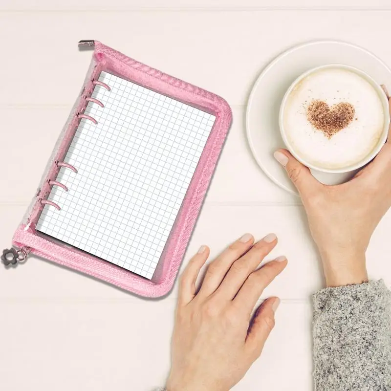 6-Hole Loose Leaf Cover Clear Notebook Cover Loose Leaf Personal Planner Binder With Zipper Notebook Cover Case Refillable For