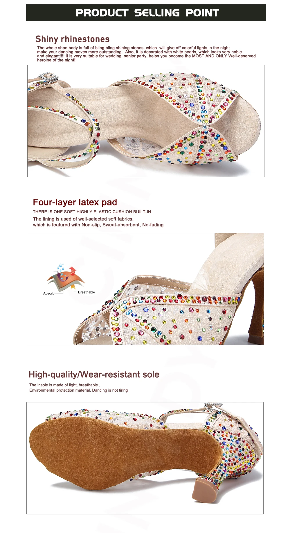 CINMIDY Farbige Strass-Latein-Tanzschuhe Tango Mesh Ballroom High Heel Tanzschuhe für Mädchen und Frauen Indoor Party Show Schuhe – Detail 5