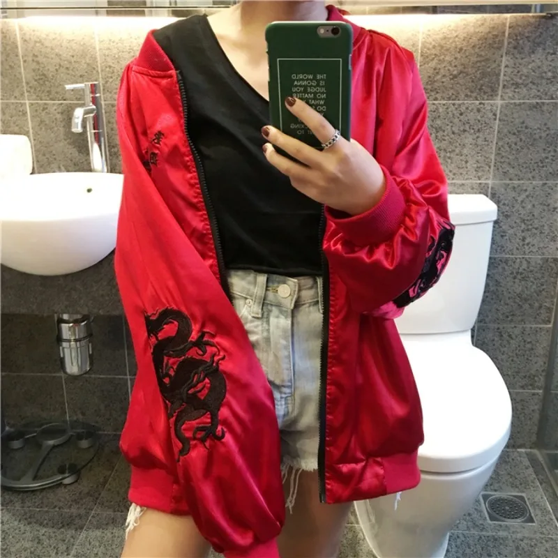 

Miiiix Korean Fashion Top Flight Jacket Women's BF Style Horizontal Embroidery Short Jacket Baseball Coat Female Clothing