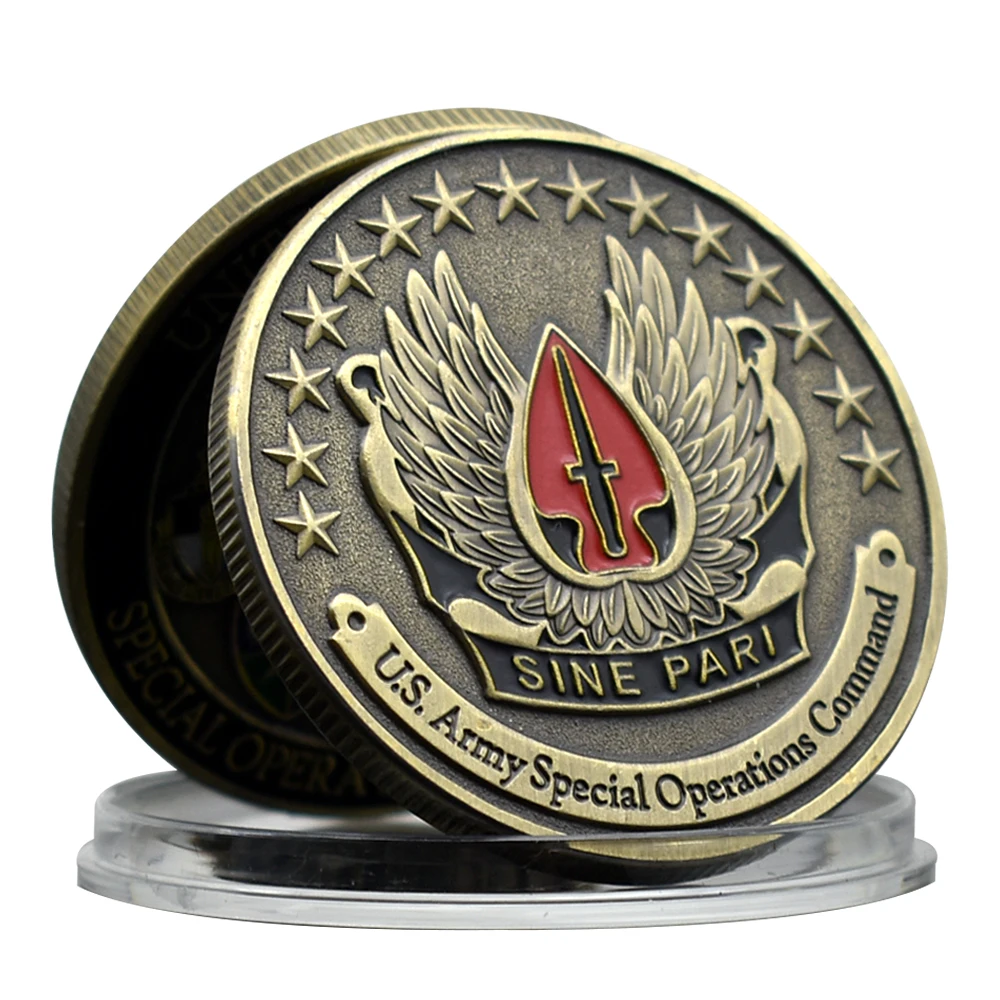 US Army Special Operations Command Bronze Coin AIRBRONE SINE PARI Collect Medal with Plastic Case Fans Collection Gift