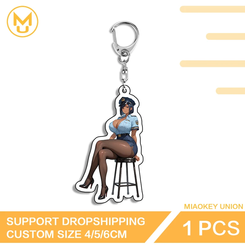 Seductive Sitting Posture Police Girl Uniform Key Chains Publicized Personality Fashion Accessories Packbage DIY Decorations