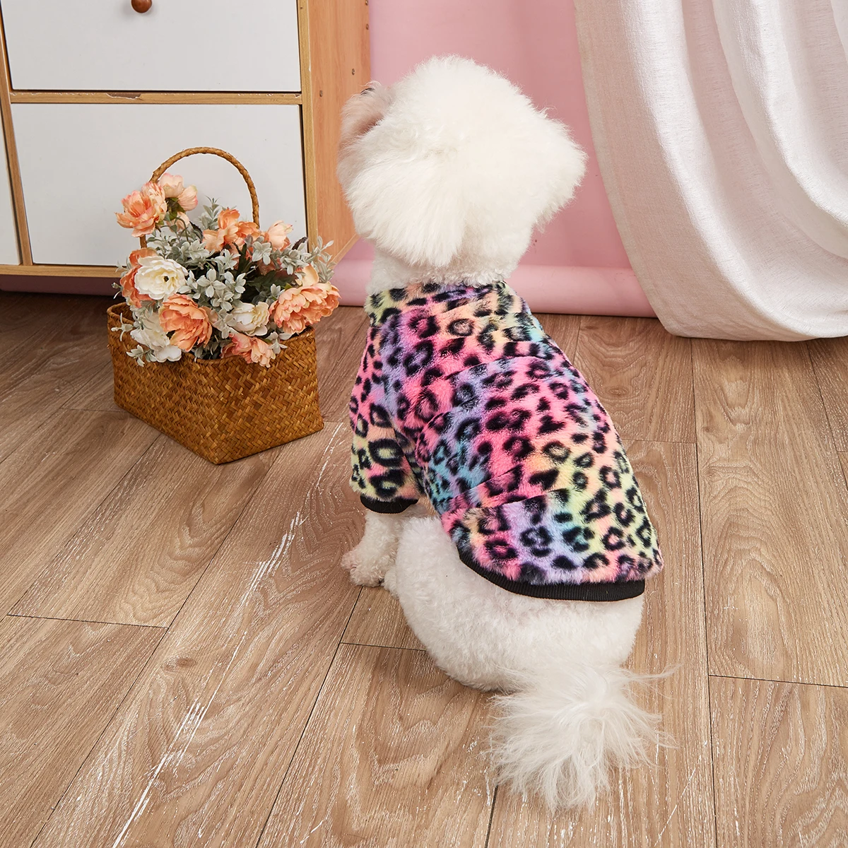 Pet Clothes for Dog Cat Puppy Tank Top Colorful Leopard Fuzzy Coat  Sweatshirt Dog Outfits for Small Medium Dog for Autumn Winte