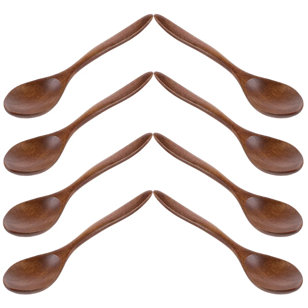 

8pcs Wooden Set Hand Polished Kitchen Gadgets for Dessert Spoon Soup Mixing Dessert Serving Reusable Tableware