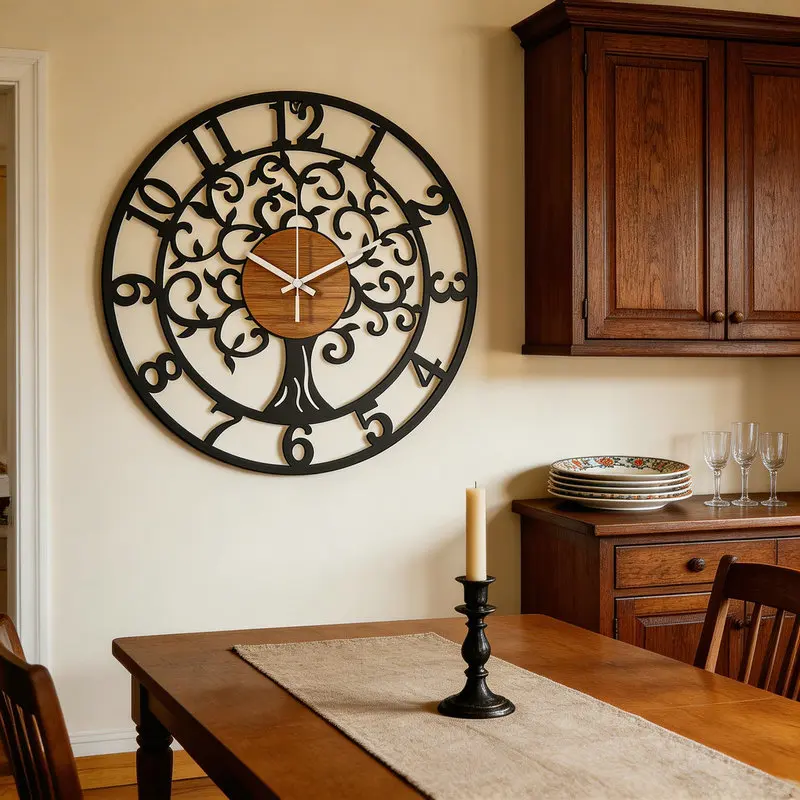 Elegant Life Tree Iron Metal Wall Clock,Silent Non-Ticking Home Decor,Unique Design, Living Room Bedroom,Wall Hanging Art Clock
