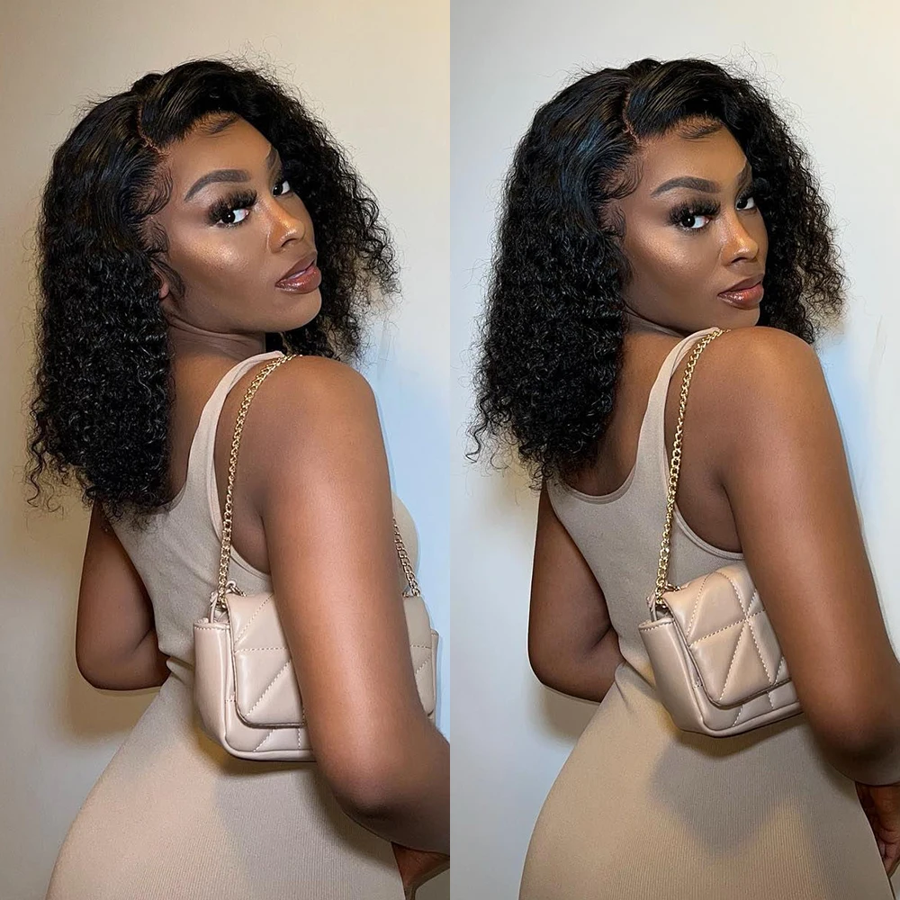 Pre Cut No Glue Water Wave 13x6 Bob Wigs Curly 7x5 Glueless Wig Human