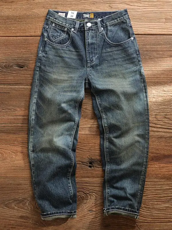 

JENNI TENNO Summer Vintage Amekajiki Denim Long Pants Men's Ethnic Clothing Trousers Straight Leg Blue Jeans Faionable