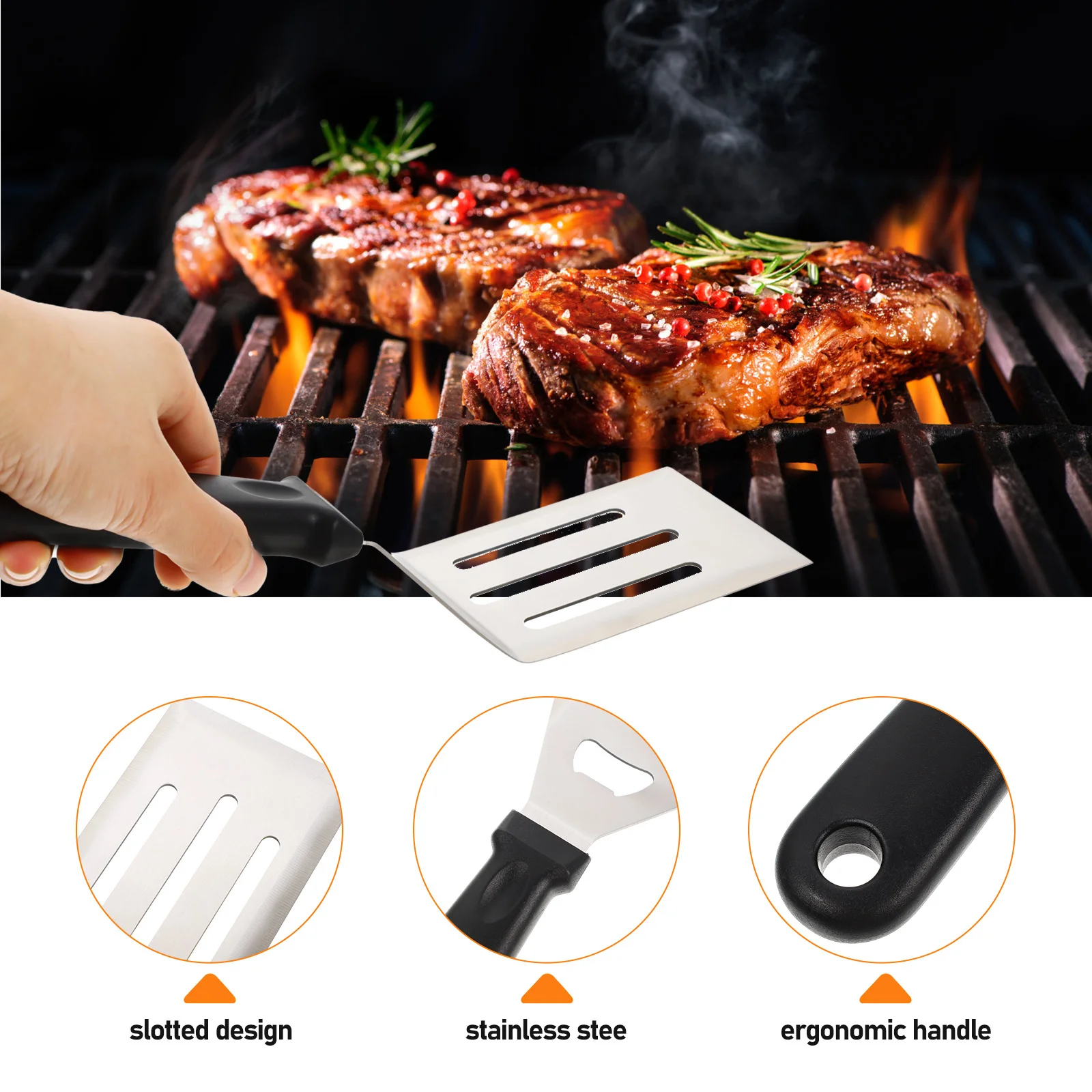 

Stainless Steel Slotted Spatula for Cooking Metal Kitchen Utensil Turner Perfect for Steak Pancake Burger Oil Drain Home