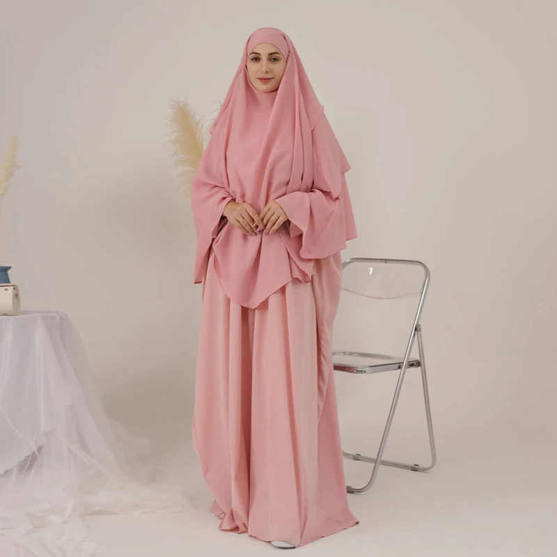 

Набор Khimar Abaya, молитвенная одежда для женщин, мусульманский 3-слойный сверхдлинный хиджаб с застежкой на липучке, платье, мусульманский джилбаб