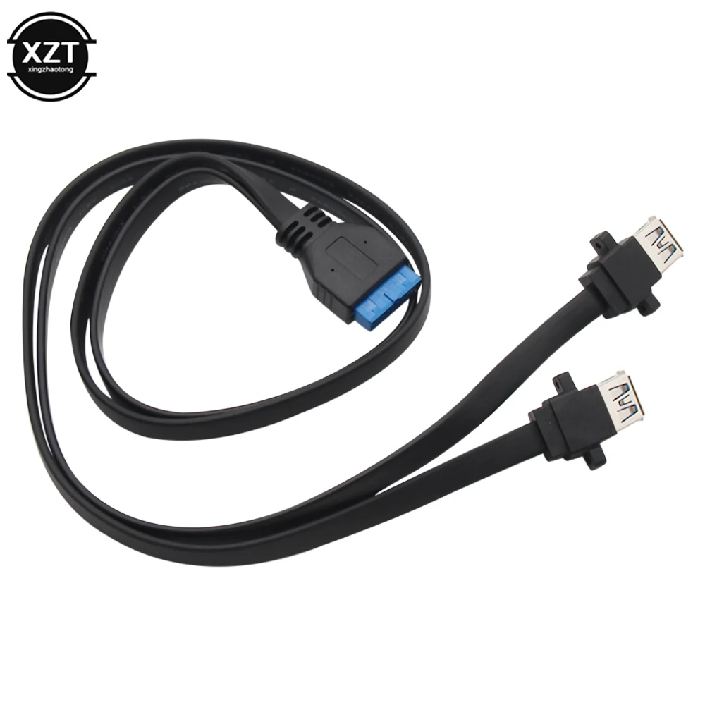 Dual USB 3.0 Female to 20 Pin Header Motherboard Adapter Extension Cable 2 USB Screw Panel Mount Motherboard Flat Cable Cord