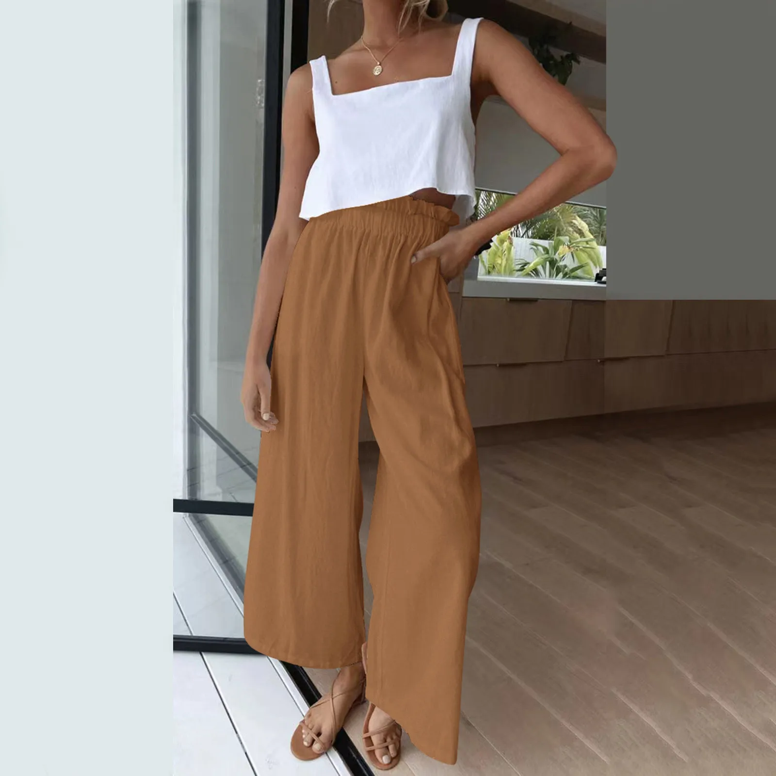 

Linen Women's Pants 2024 Summer Autumn Plus Size Wide Leg Pants Ice Silk Fold Retro Minimalist Mid Waist Drape Straight Trousers