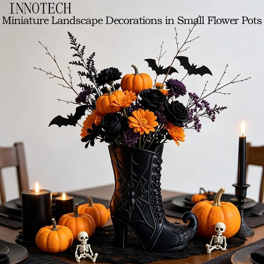 Creative 3D Printed Halloween Witch Pen Holder Vintage Gothic Witch Boots Mini Vase Unique Halloween Pen Holder Home Decor