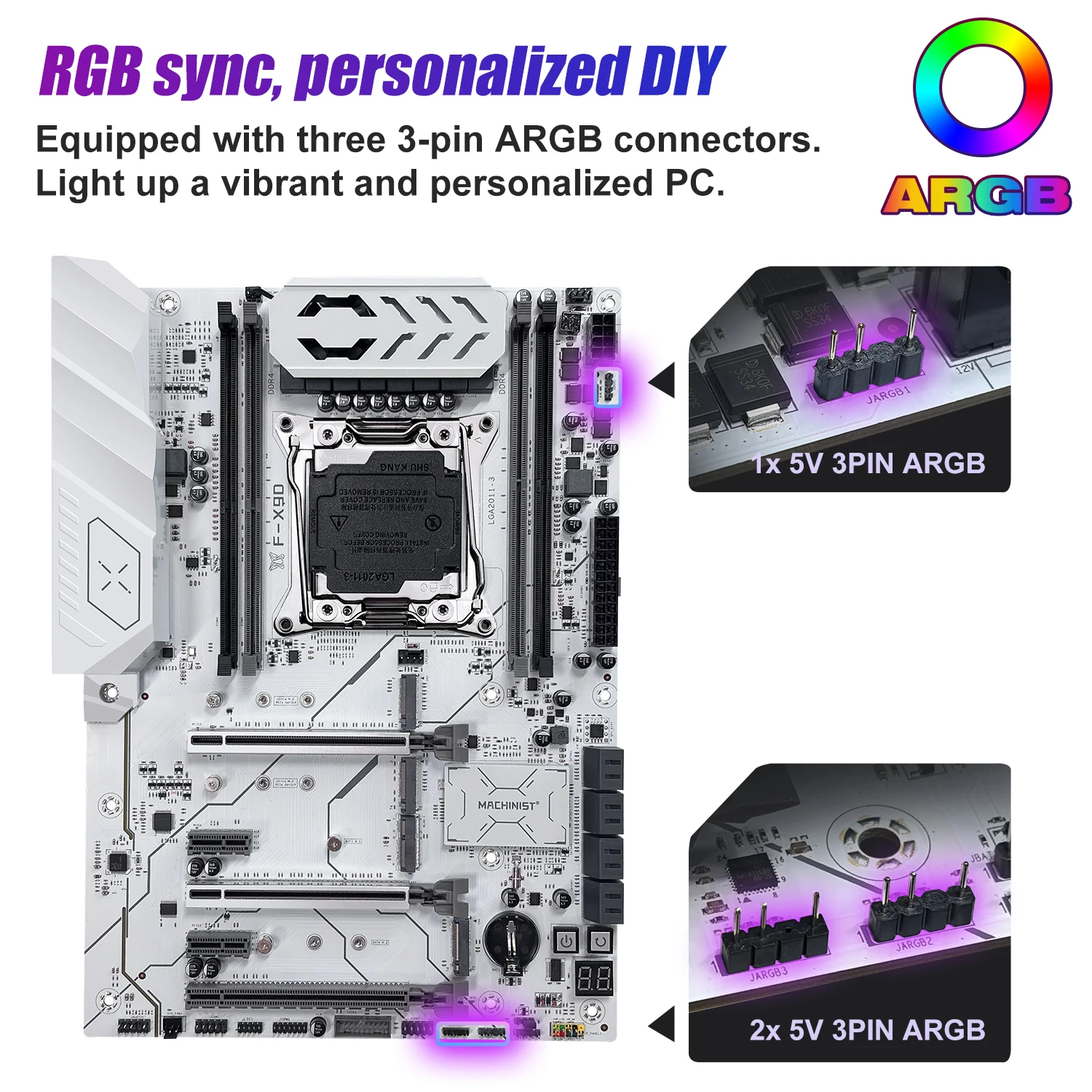 New Product MACHINIST F-X9D X99 Motherboard Support ARGB TPM2.0 DDR4 RAM LGA2011-3 CPU C612 Chip Four Channels White Armored